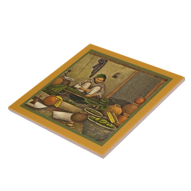 CERAMIC TILE/MAN SEATED ON FLOOR AMONG VASES TILE (Side)