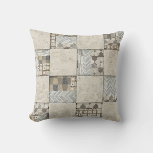 Ceramic Tile Marble Floral Chevron Chic Neutral Outdoor Pillow