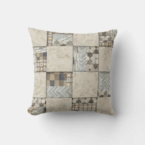 Ceramic Tile Marble Floral Chevron Chic Neutral Throw Pillow