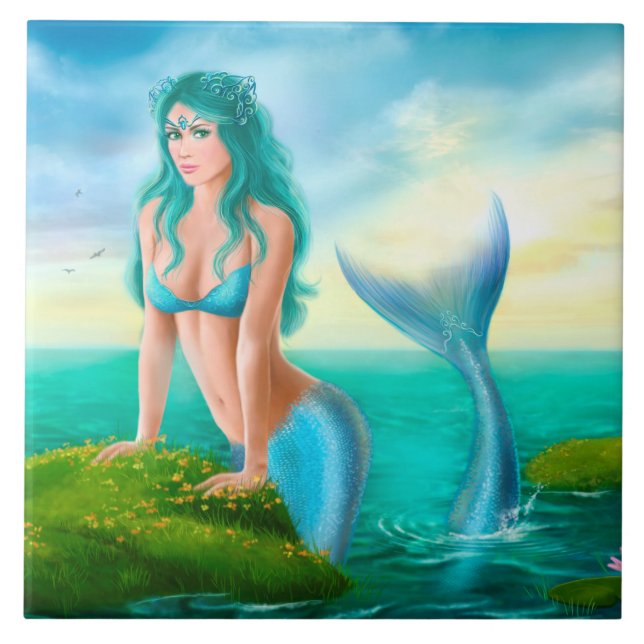 Ceramic Tile mermaid in sea (Front)