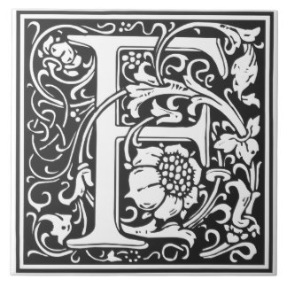 Ceramic Tile - Monogram Alphabet F black White