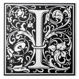 Ceramic Tile - Monogram Alphabet I black White