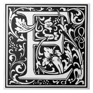 Ceramic Tile - Monogram Alphbet E Black White