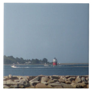 Ceramic tile of Duxbury Pier Lighthouse in Plymout