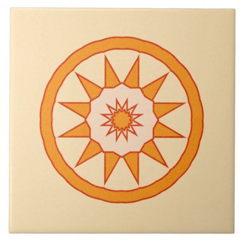 Ceramic Tile_ Orange and Gold Kaleidoscope Star Ceramic Tile