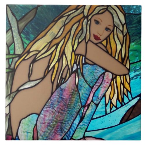 Ceramic Tile _ Painted Stain Glass Mermaid