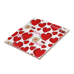 Ceramic Tile Paris France Red Hearts
