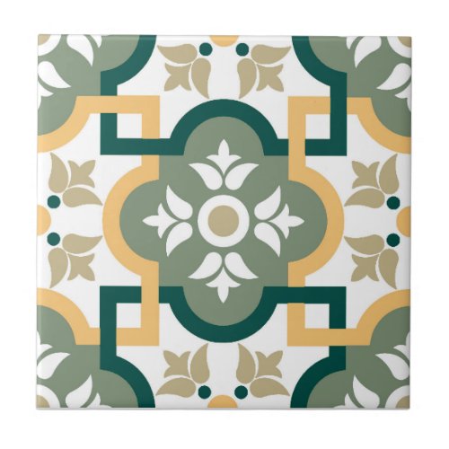 Ceramic Tile _Pattern 1 Hunter GreenRustGold