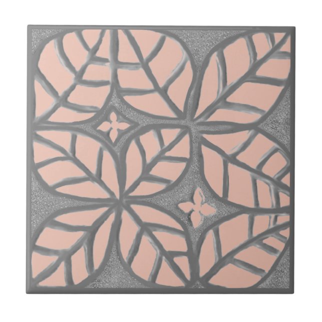 Ceramic tile, Peach and Gray leaf pattern Tile (Front)
