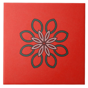 Ceramic Tile- Pink and Green Kaleidoscope Flower Tile