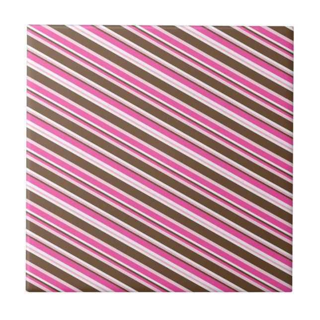 Ceramic Tile Pink Brown White Stripe (Front)