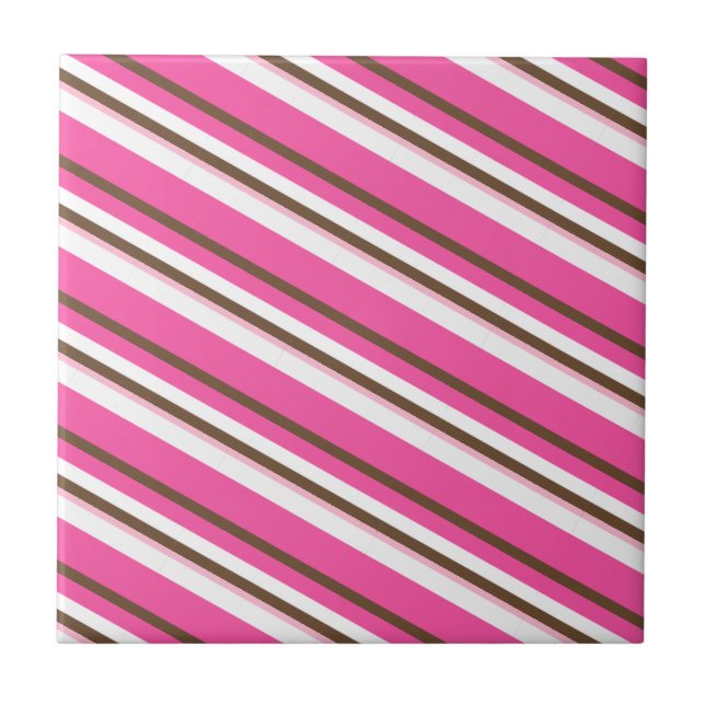 Ceramic Tile Pink Brown White Stripe (Front)