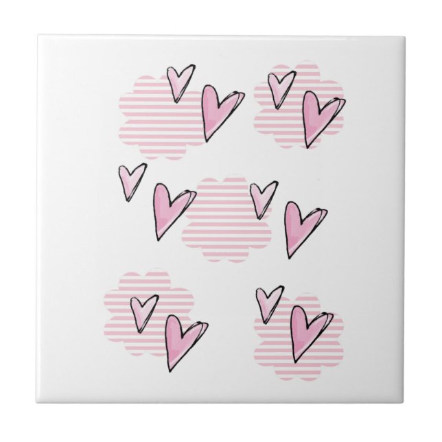 Ceramic Tile Pink Hearts  (Front)