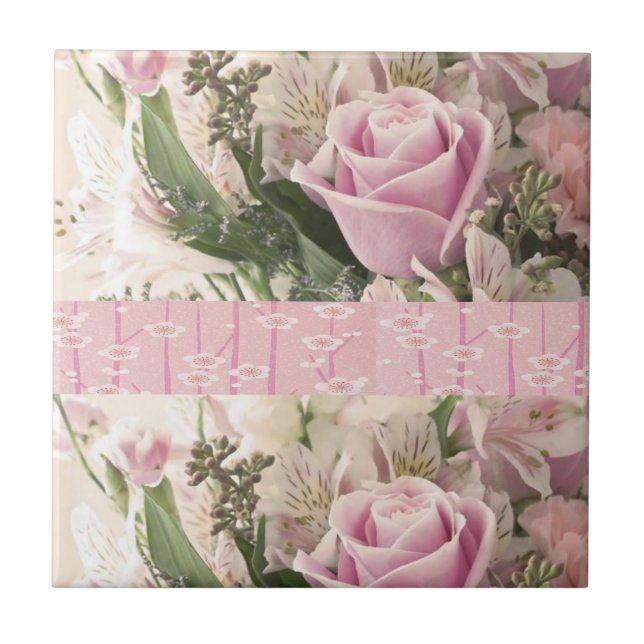 Ceramic Tile Pink Rose Floral (Front)