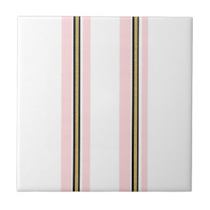 Ceramic Tile Pink & White Gold Black Stripe