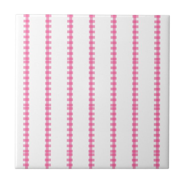Ceramic Tile Pink & White Stripe Square (Front)