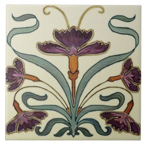 Ceramic Tile _ Purple Floral Art Nouveau