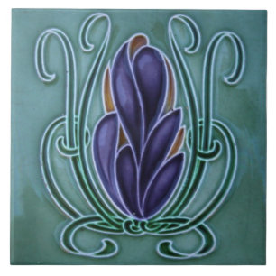 Ceramic Tile -- Purple Floral Art Nouveau Design
