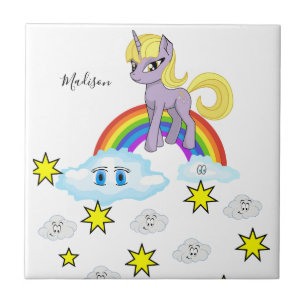 Ceramic Tile Purple Pony Rainbow Happy Clouds