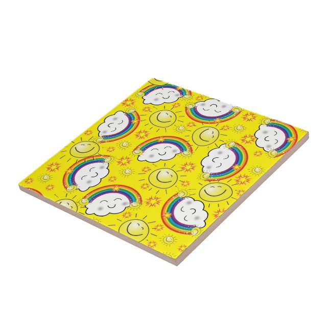 Ceramic Tile Rainbow, Sun, Clouds, Yellow (Side)