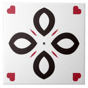 Ceramic Tile- Red and Black Pattern on White Ceramic Tile