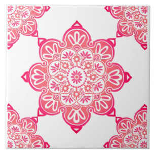 Ceramic tile red medallions kitchen backsplash