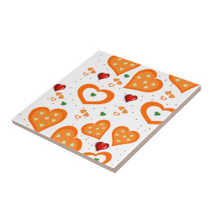 Ceramic Tile Red Orange Hearts