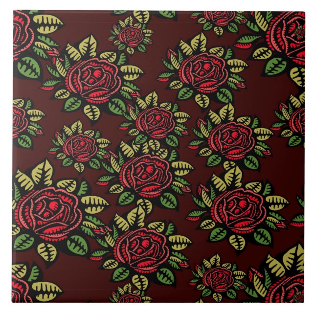 ceramic tile Retro art red roses pretty (Front)