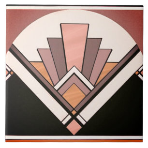 Ceramic Tile - Sangria Art Deco Fan Design