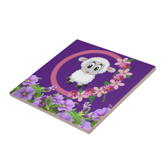Ceramic Tile Sheep Floral Purple (Side)
