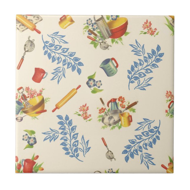 Ceramic Tile, Small- HAPPY KITCHEN-BLUE Ceramic Tile (Front)