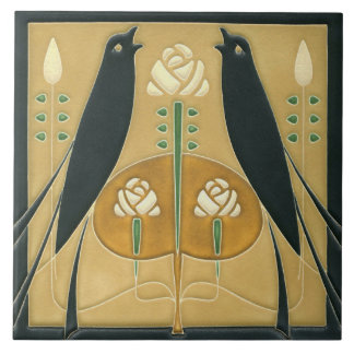 Ceramic Tile - Songbird Art Nouveau Floral