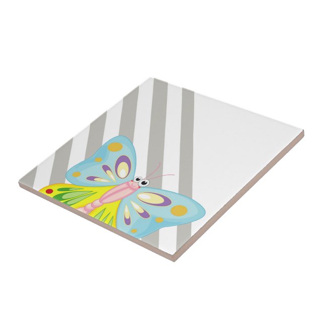 Ceramic Tile Stripe Grey & White Stripe Butterfly (Side)