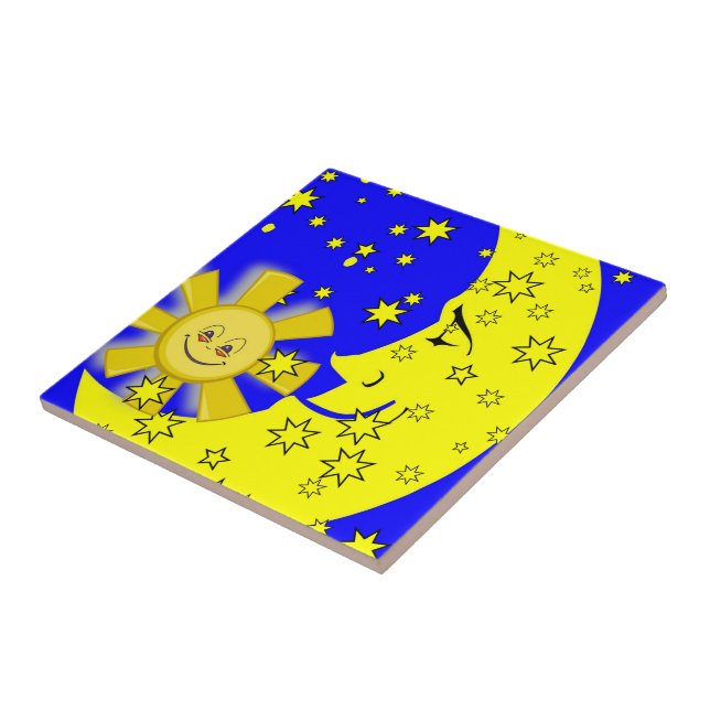 Ceramic Tile Sun Moon Yellow Stars Blue (Side)