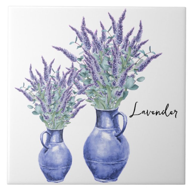 Ceramic Tile/Trivet-Floral Lavender Ceramic Tile (Front)