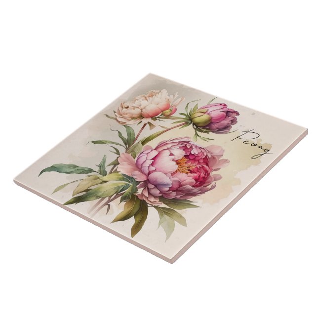 Ceramic Tile/Trivet-Floral Peony Ceramic Tile (Side)
