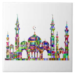 Ceramic Tile Trivet w/colorful prism mosque design