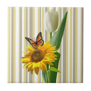 Ceramic Tile Tulips Butterfly Sunflower Floral