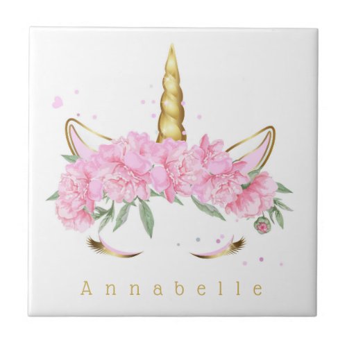 CERAMIC TILE  UNICORN  FLOWERS