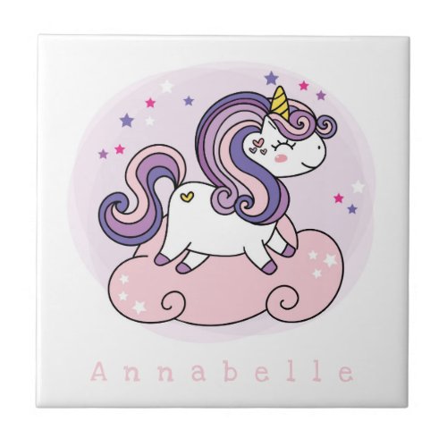 CERAMIC TILE  UNICORN ON A PINK CLOUD