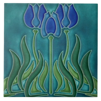 Ceramic Tile - Vintage Blue Tulips Art Nouveau