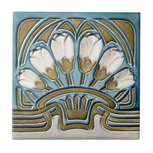 Ceramic Tile _ Vintage White Tulips Art Nouveau 