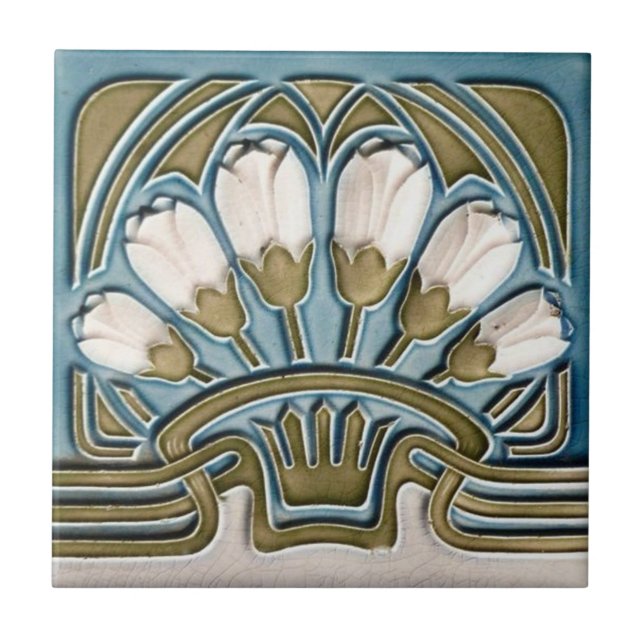 Ceramic Tile - Vintage White Tulips Art Nouveau  (Front)