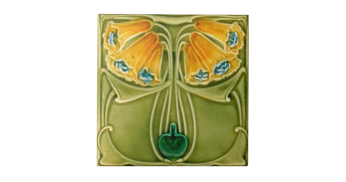 Ceramic Tile Vintage Yellow Floral Art Nouveau Zazzle