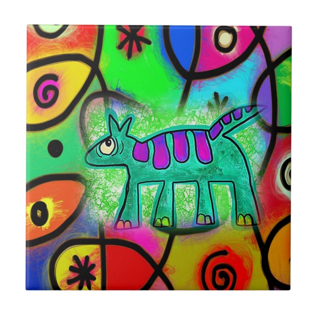 Ceramic Tile Whimsical Dog Colorful Pattern (Front)