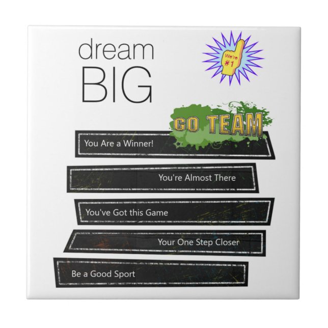 Ceramic Tile White and Black Dream Big Sports (Front)