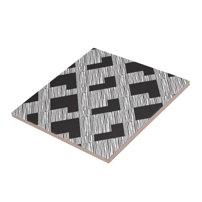 Ceramic Tile White and Black Plaid (Side)