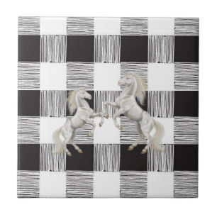 Ceramic Tile White and Black Plaid Horse