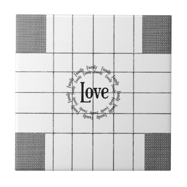 Ceramic Tile White and Black Plaid Love Family  (Front)