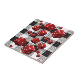 Ceramic Tile White and Black Plaid Red Dice